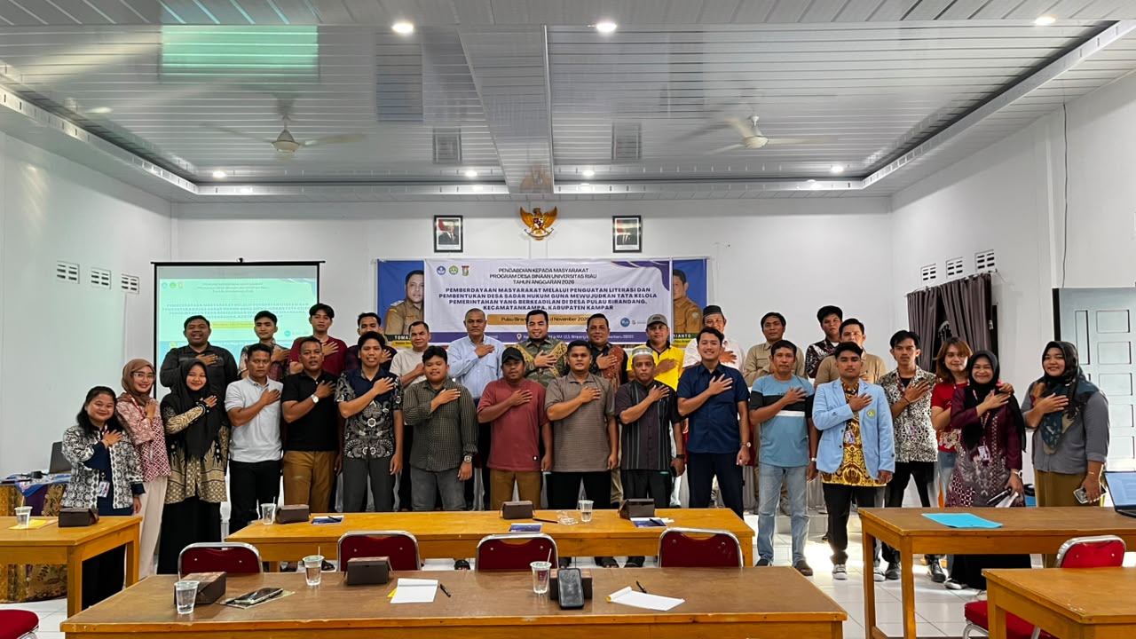 Universitas Riau Gelar Sosialisasi dan Pendampingan Pembentukan Desa Sadar Hukum di Desa Pulau Birandang